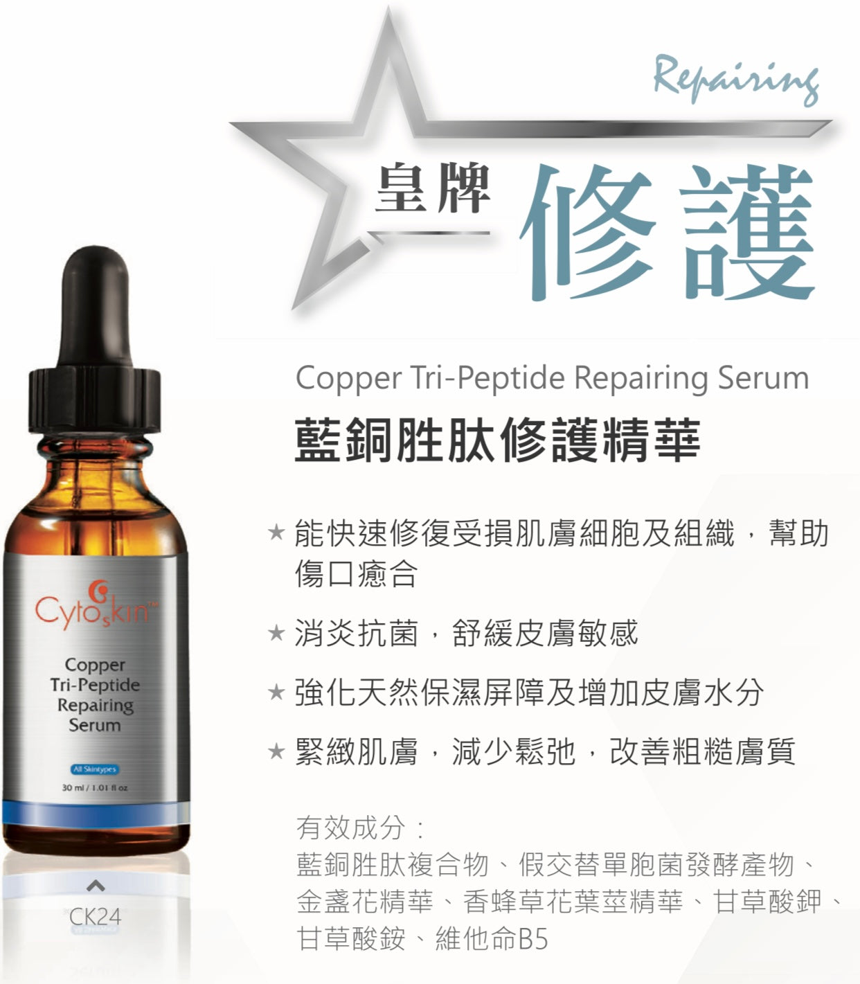 CytoSkin Copper Tri-Peptide Repairing Serum 藍銅胜肽修護精華